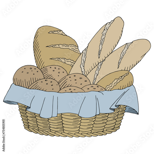 Bread basket food graphic color isolated sketch illustration vector