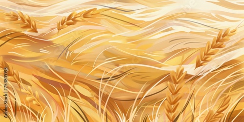 Background Texture Pattern Cel-Shaded Wheat Field that mimics a waving wheat field - Golden yellows and light browns with flowing lines and bold outlines created with Generative AI Technology