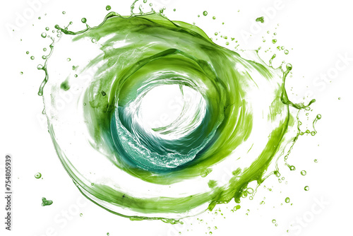 Green whirlpool with small splashes isolated on transparent background