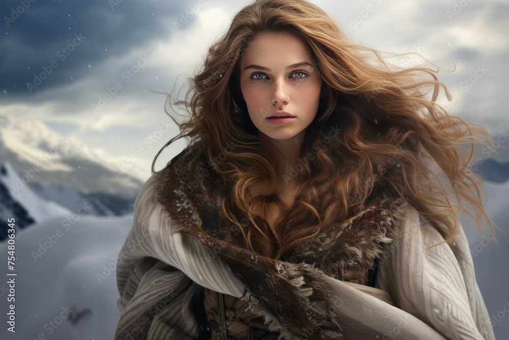 Practical Mountain white woman. Young portrait. Generate Ai Practical Mountain white woman. Young portrait. Generate Ai