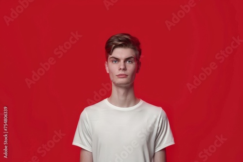 Man Standing in Front of Red Background. Generative AI