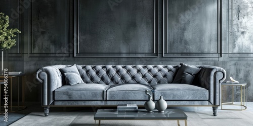 Modern Luxury Living: Gray Velvet Sofa with Chic Contemporary Design photo