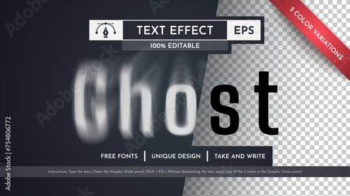 Ghost Editable Text Effect, Graphic Style. Vector Mockup and Template. Slogan and Brand Company.