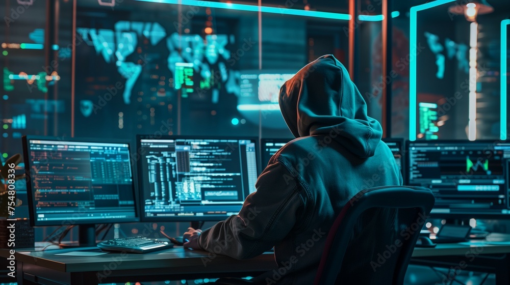A Person Standing To Advanced Big Data Analytics Screen.