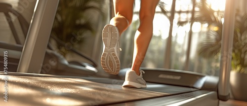 An image of a woman on a treadmill in a fitness centre photo