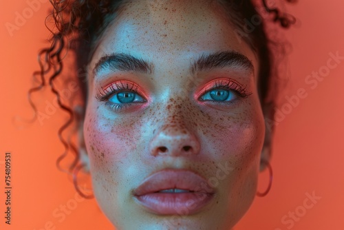 Woman With Freckled Hair and Blue Eyes. Generative AI © Lukasz Czajkowski