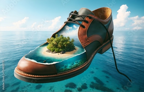 a shoe with an island visible inside it photo