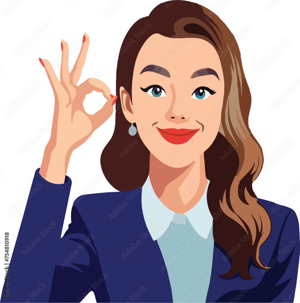Confident businesswoman making okay gesture Confident businesswoman making okay gesture