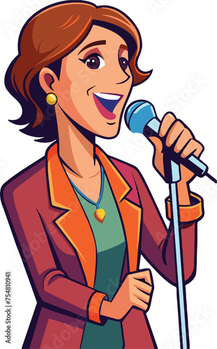 Vibrant illustration of a woman singing into a microphone with passion-