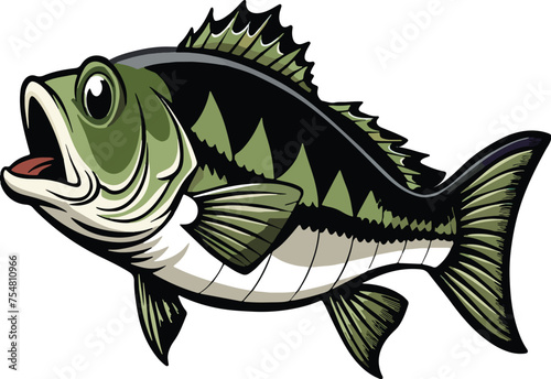 Colorful vector illustration of a lively freshwater bass photo