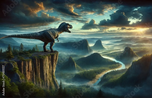 a dinosaur standing on the edge of a towering cliff © Meeza