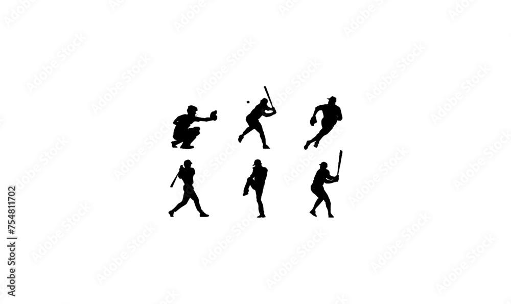 base ball player silhouette set, illustration vector of base ball player,