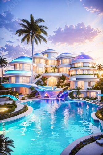 a tropical resort on a sunny day. generate ai