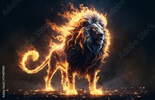 a lion made entirely of fire