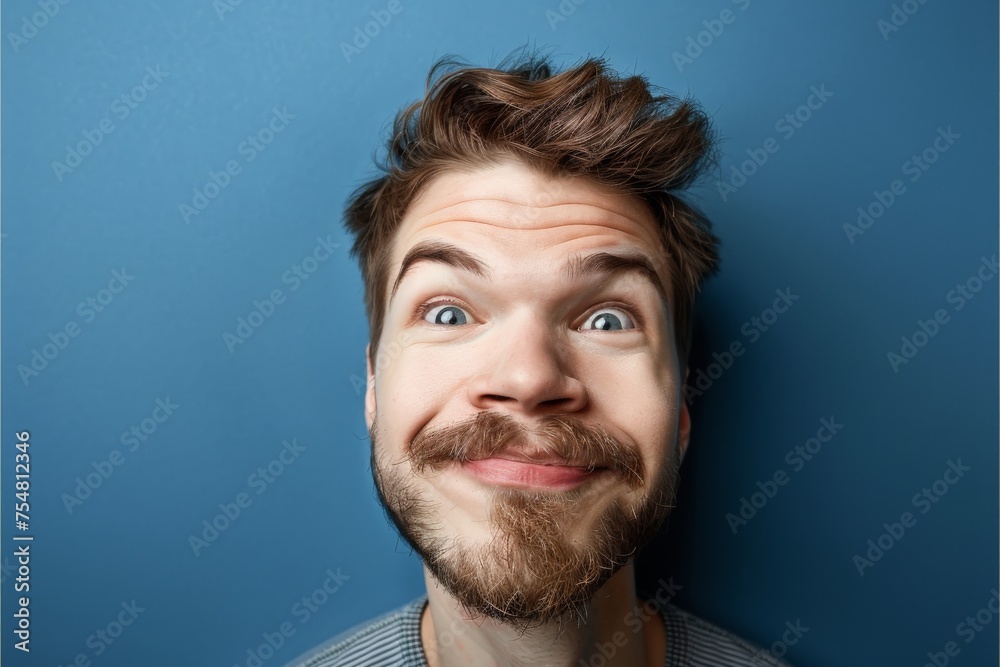 Fototapeta premium Man Pulling Funny Face With Wide Open Eyes. Generative AI