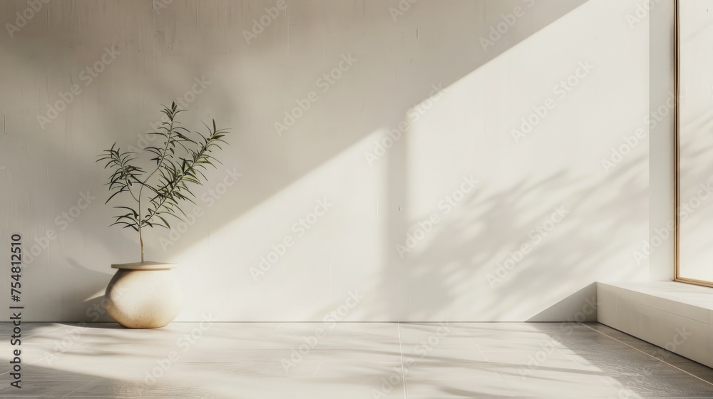 Background with copy space of a bathroom wall with a plant Background with copy space of a bathroom wall with a plant