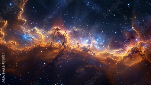 Celestial space scene, featuring distant stars and nebulae, capturing the vastness of the universe photo