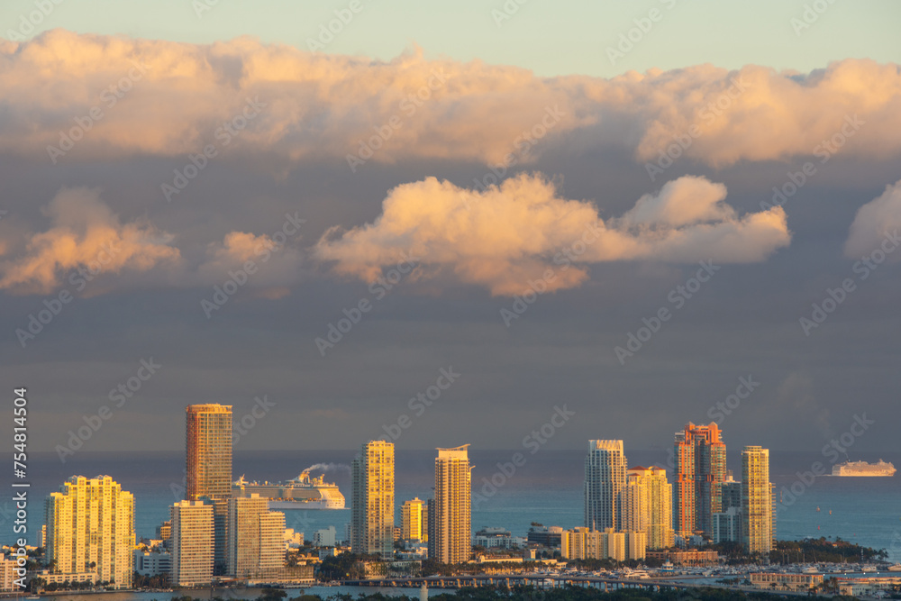 Magnificent sunset over part of the south beach of Miami Florida