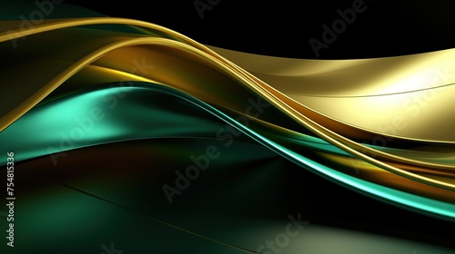 A dynamic image of green and golden satin swirling together in a dance of colors and light, perfect for design elements, fashion backgrounds