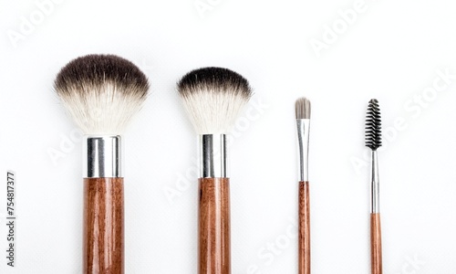 Cosmetics and beauty. Make-up brushes set in row on white isolated background