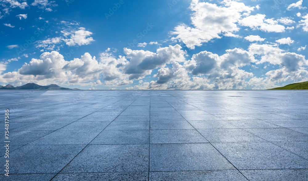 Empty square floor and sky cloud background