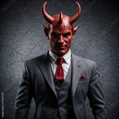 devil ilustration with horns OR businessman with horns OR devil with formal dress or devil with horns or devil in red suit or devil in red shirt