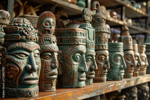 Antique cultural artifacts, stone heads