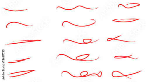 An artistic array of dynamic red brush strokes, lines, doodles, ideal for creative design elements and backgrounds. Collection of Vibrant Red Brush Strokes, Scribbles, chalk. Vector illustration
