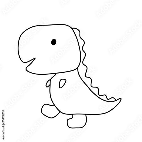 Illustration of a cute line art tyrannosaurus rex cartoon.