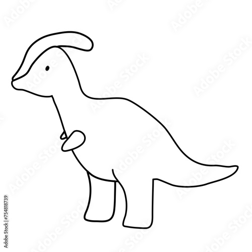 Illustration of a line art parasaurolophus dinosaur 