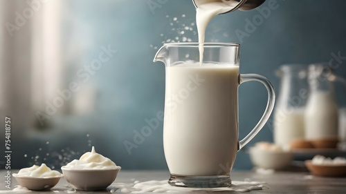 realistic photo of a cup of milk in a milk frother with white bayground photo