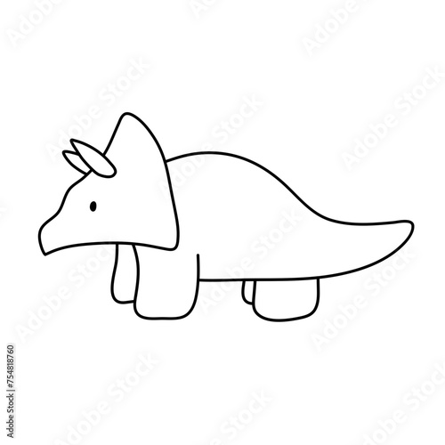 Illustration of a line art dinosaur triceratops 