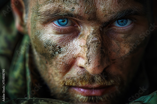 Portrait of Ukrainian soldier. War between Ukraine and Russia.