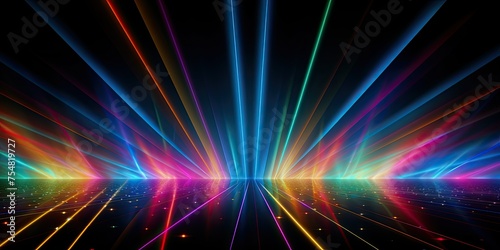 A colorful, multi-colored light show with a black background