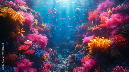 Surreal underwater scene with colourful coral © Soomro