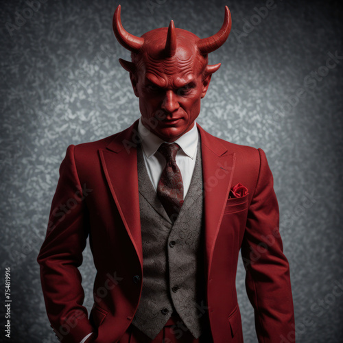 devil ilustration with horns OR businessman with horns OR devil with formal dress or devil with horns or devil in red suit or devil in red shirt © Rahmat 