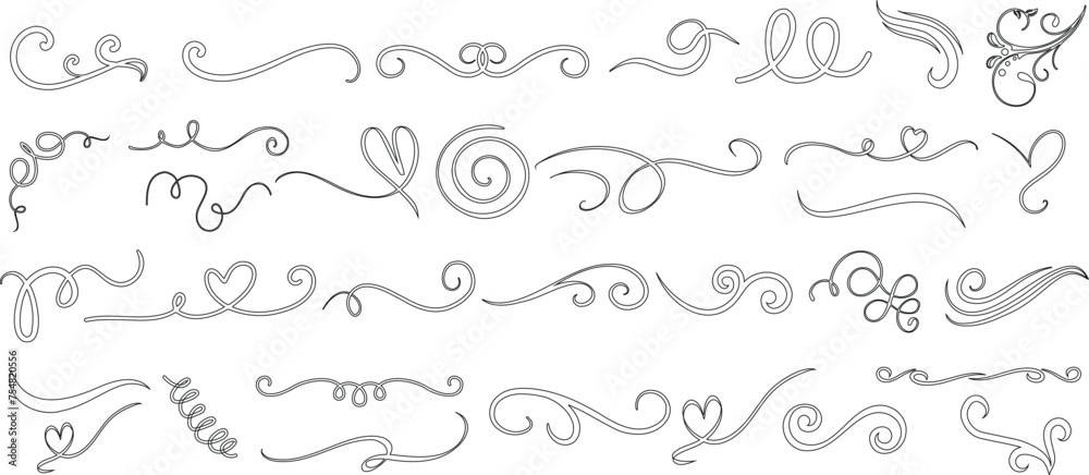 black swirls and flourishes vector set, perfect for wedding invitations, greeting cards. Intricate designs, reminiscent of calligraphy, isolated on white background