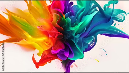 Abstract colorful paint explosion on white background.