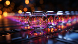 Candles in glass candlesticks on black background with bokeh effect