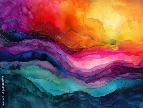 This abstract fluid art texture showcases a vibrant background created by the beautiful blend of watercolor paints.
