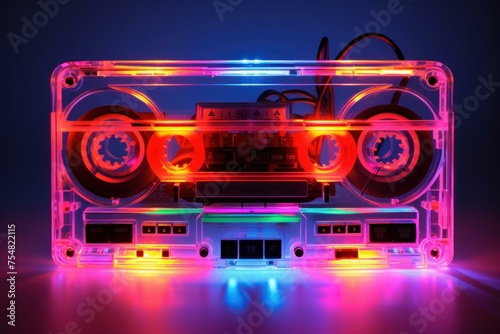 Vintage Music cassette neon. Music radio. Generate Ai