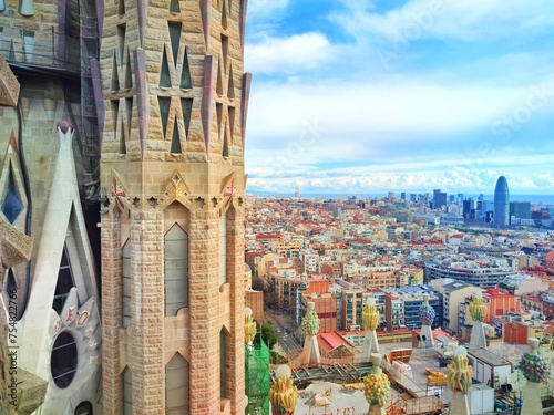 View of the city of Barcelona,  from the highest point of the Basilica de la Sagrada Familia. photo