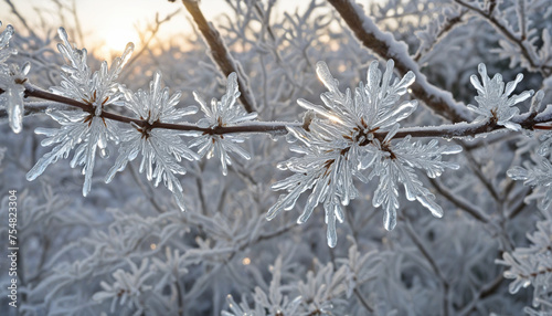 Snowflake ice on winter tree