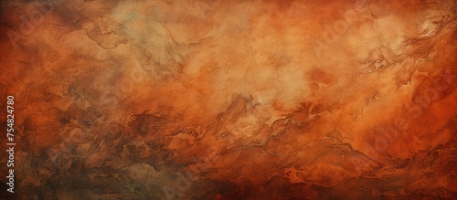 A painting featuring vibrant shades of orange and brown against a deep black background. The colors blend together creating a striking contrast with a textured finish.