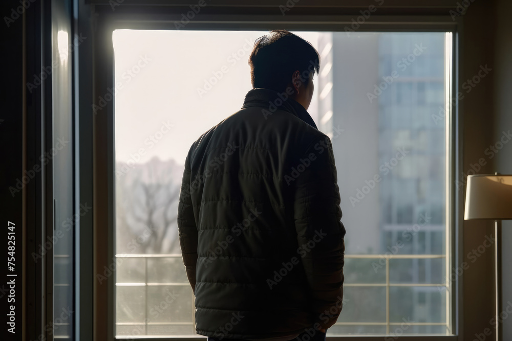男性, 男性の後ろ姿, 部屋, 窓, 窓辺, 窓際に佇む男性, 外を眺める男性, Male, Male Back View, Room, Window, Windows, Man Standing By Window, Man Looking Out 男性, 男性の後ろ姿, 部屋, 窓, 窓辺, 窓際に佇む男性, 外を眺める男性, Male, Male Back View, Room, Window, Windows, Man Standing By Window, Man Looking Out