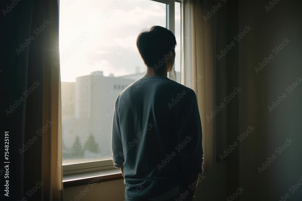 男性, 男性の後ろ姿, 部屋, 窓, 窓辺, 窓際に佇む男性, 外を眺める男性, Male, Male Back View, Room, Window, Windows, Man Standing By Window, Man Looking Out 男性, 男性の後ろ姿, 部屋, 窓, 窓辺, 窓際に佇む男性, 外を眺める男性, Male, Male Back View, Room, Window, Windows, Man Standing By Window, Man Looking Out