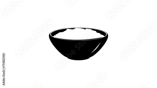 rice in bowl, black isolated silhouette