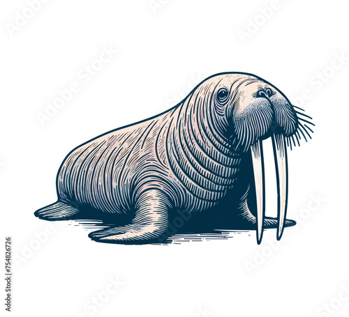 Atlantic walrus hand drawn vector illustration