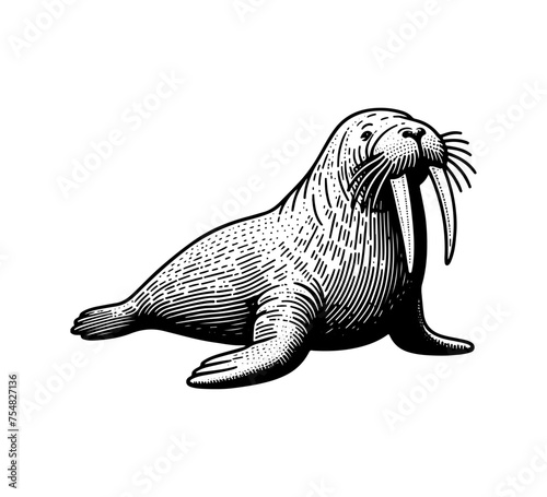 Atlantic walrus hand drawn vector illustration photo