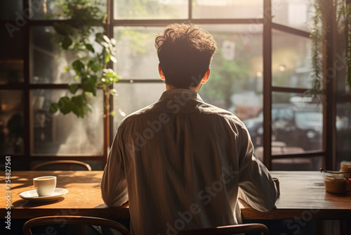 男性, 男性の後ろ姿, カフェ, カフェでくつろぐ男性, 休憩, male, male back view, cafe, men relaxing in cafe, rest